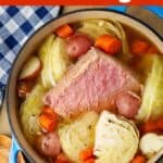 Corned Beef and Cabbage in a cooking pot