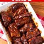 Oven Baked Country Style Ribs in white baking dish