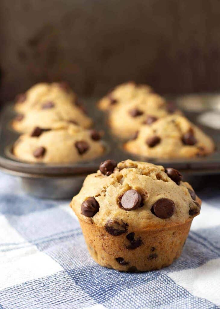 Banana Chocolate Chip Muffins in a pan