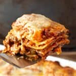 Lasagna serving close up