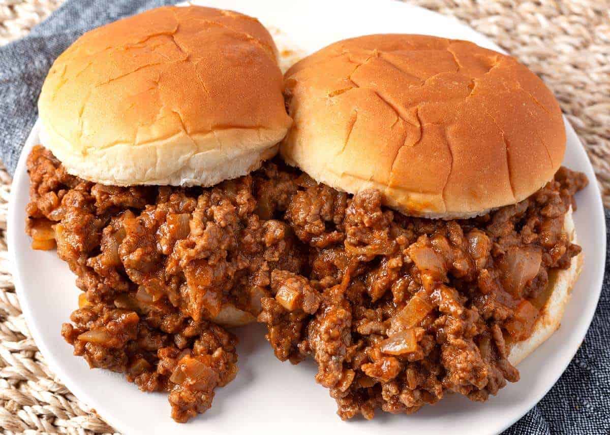 2 Sloppy Joes on a white plate