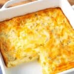 Green Chile Egg Casserole in white baking dish