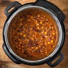 Hamburger Baked Beans in the pot from above