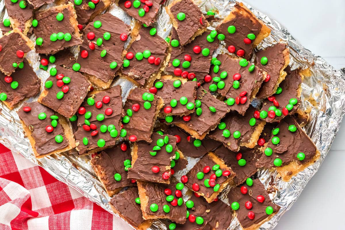 Christmas Cracker Toffee squares on a plate