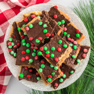 Christmas Cracker Toffee squares on a foil lined baking sheet