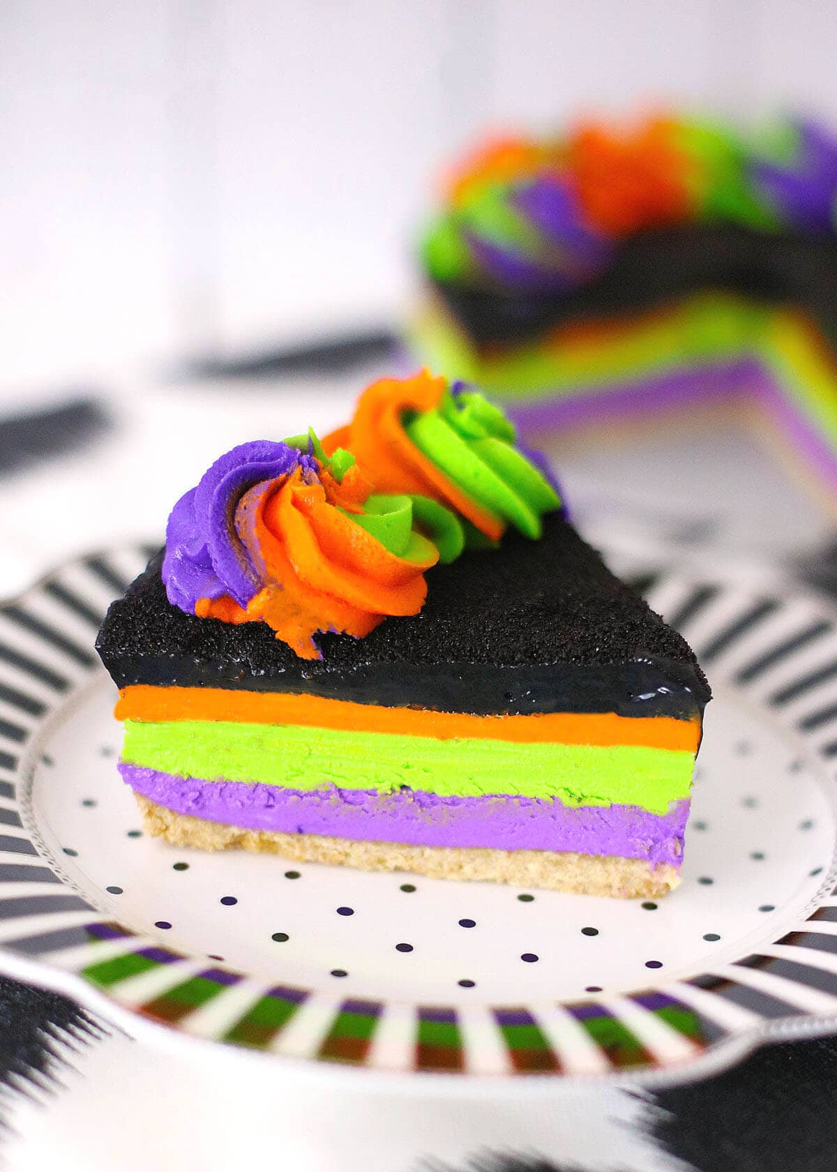 Halloween cookie Cheesecake slice on a plate