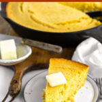 Cornbread in a skillet and on a plate