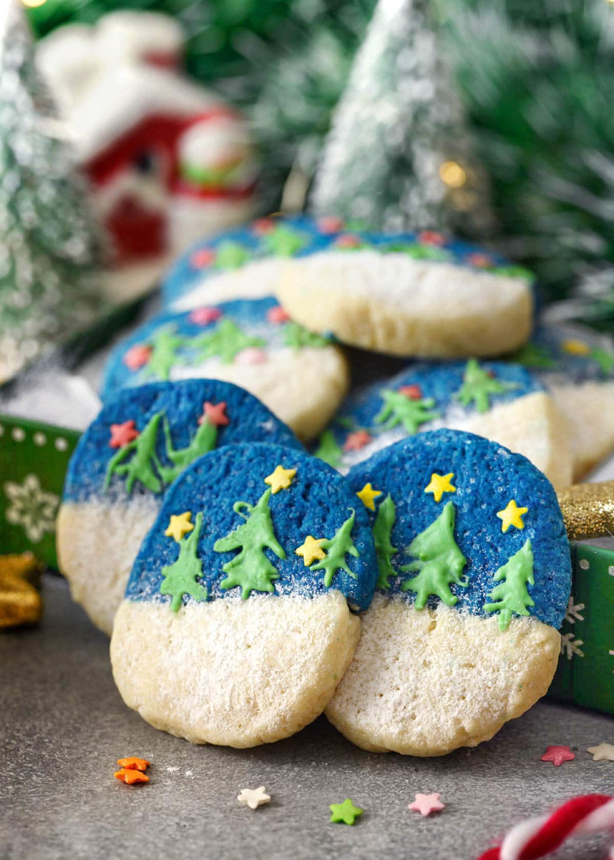 Winter Scene Christmas Cookies in a small pile