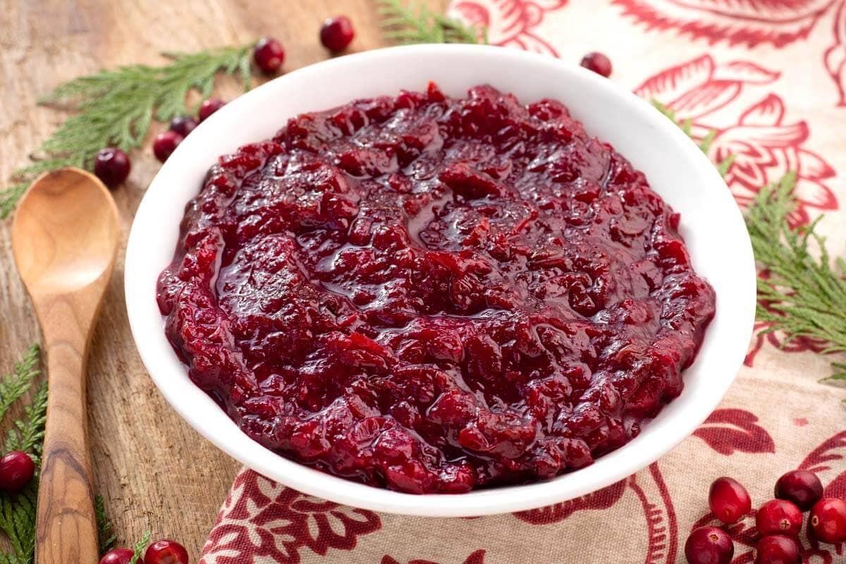 Homemade Cranberry Sauce in a white bowl