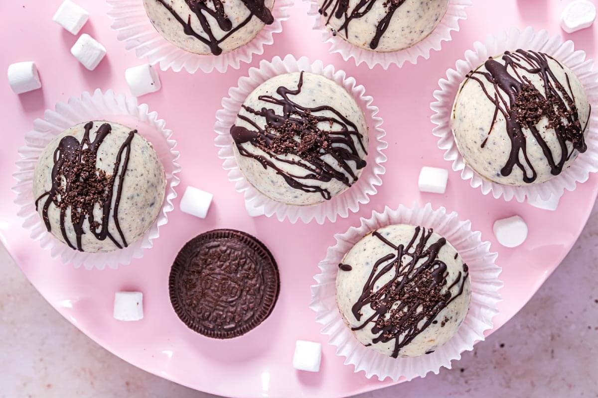 Cookies and Cream Hot Cocoa Bombs on pink plate