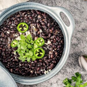 Instant Pot Black Beans in grey pot