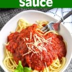 Slow Cooker Marinara Sauce over spaghetti