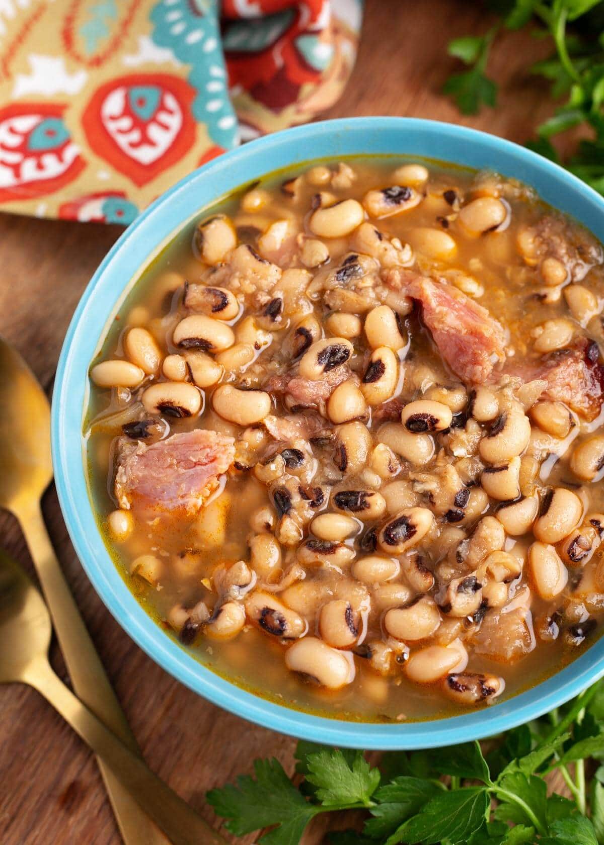 Black-Eyed Peas in a blue bowl