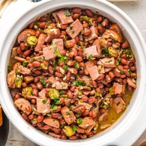Red Beans and Rice in a white pot