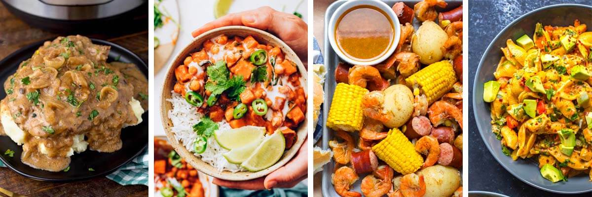 4-image collage of food instant pot dinner recipes