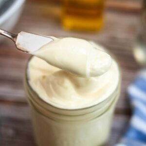 Homemade Mayonnaise Recipe in a jar with knife