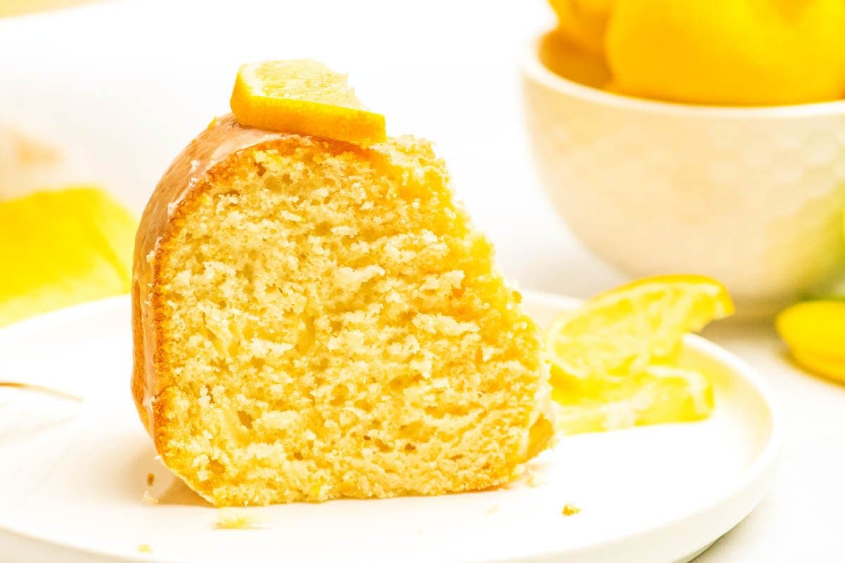 slice of lemon cake on white plate