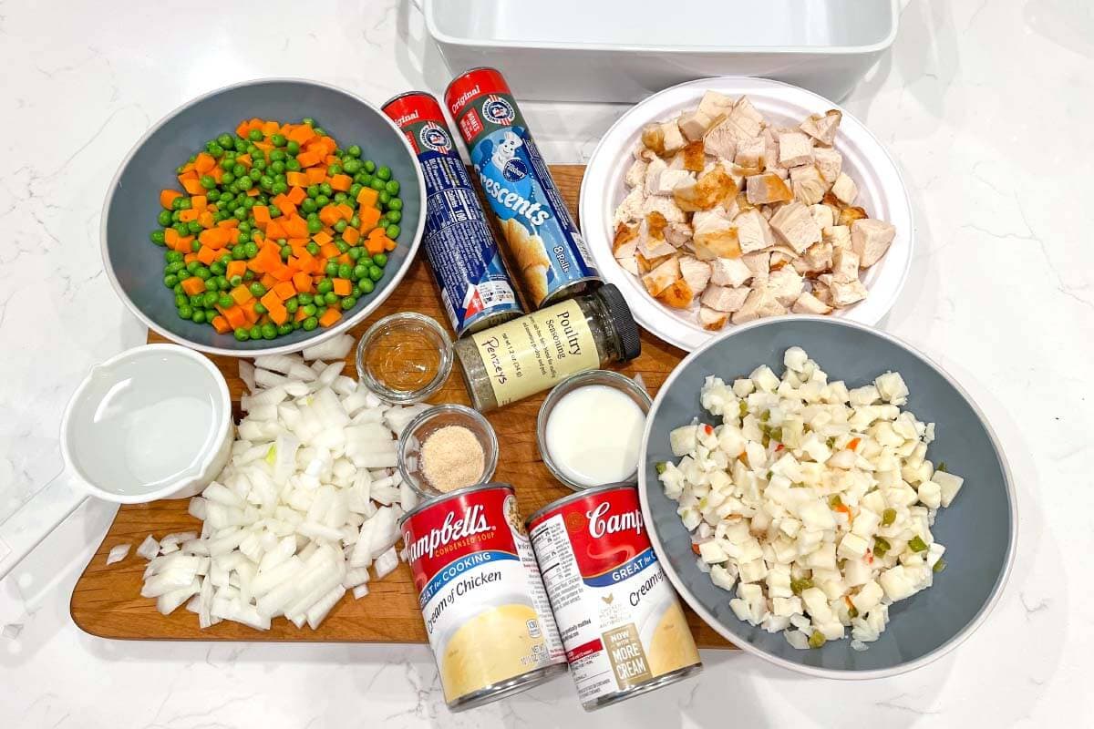 Chicken Pot Pie Casserole ingredients shot.