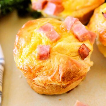 Cheesy Ham and Egg Biscuit Cup closeup