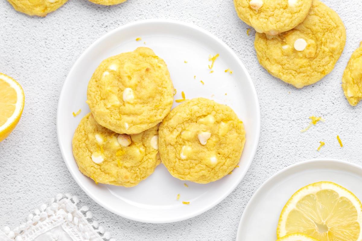 Lemon Pudding Cookies on a white plate