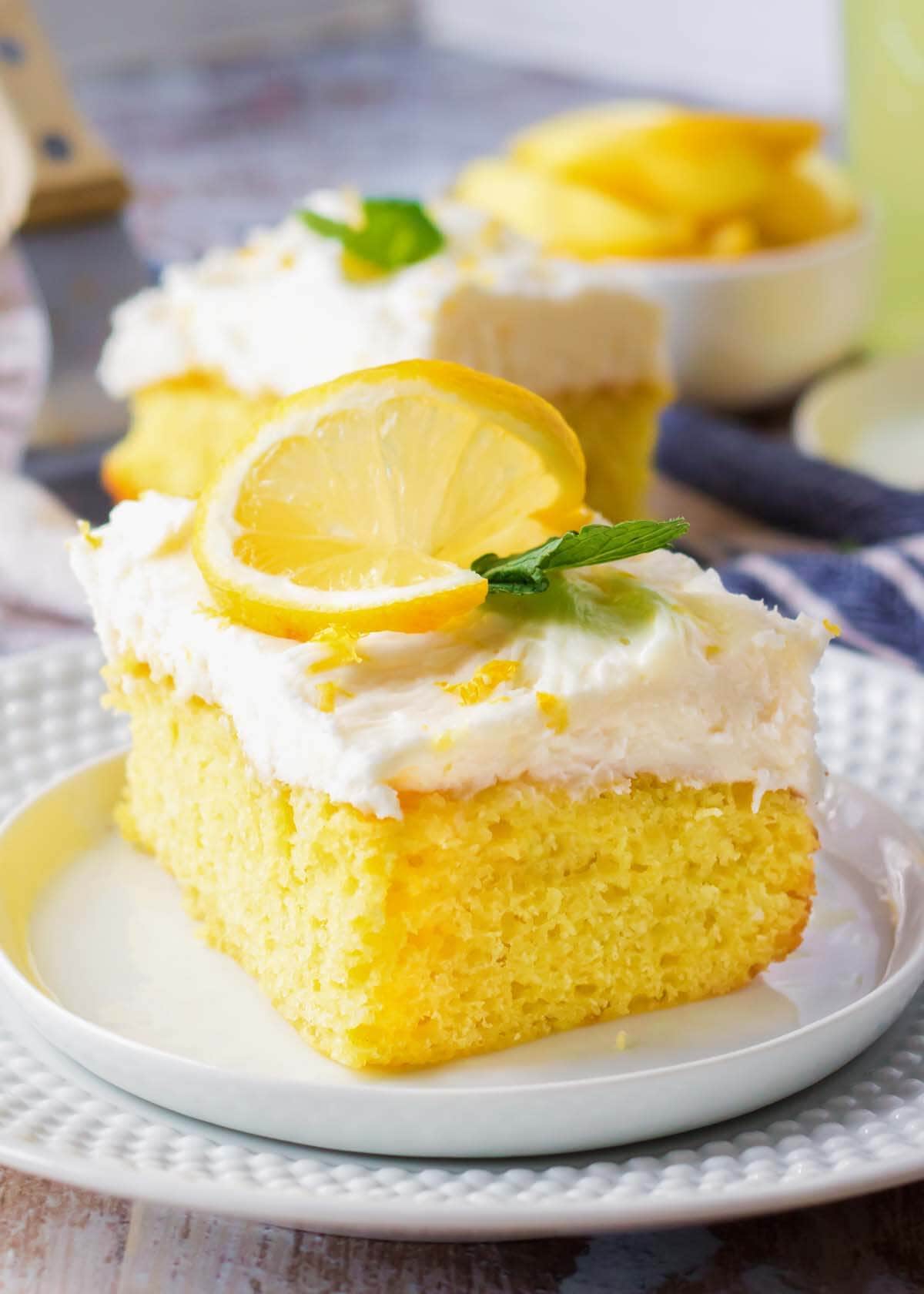 Easy Lemon Snack Cake on a white plate