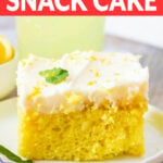 Easy Lemon Snack Cake slice on a white plate