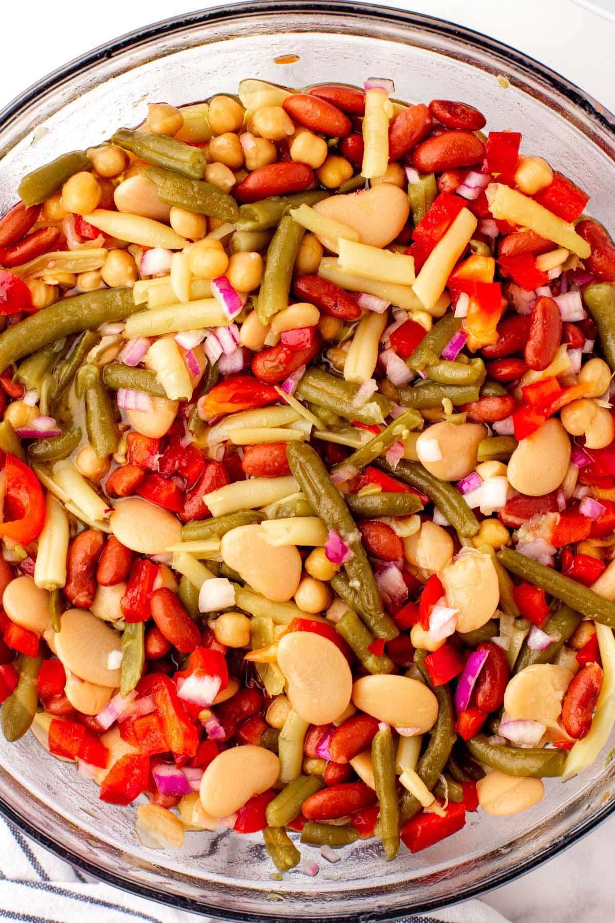 Mixed Bean Salad in a bowl closeup