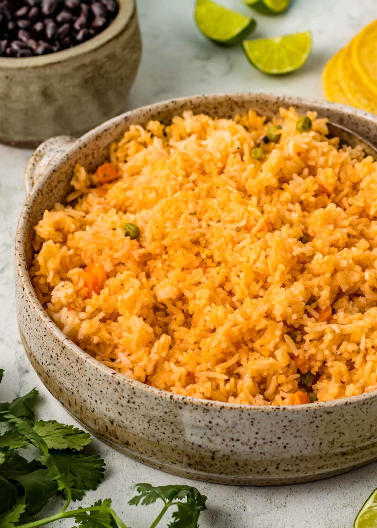 Authentic Mexican Rice in a grey bowl.