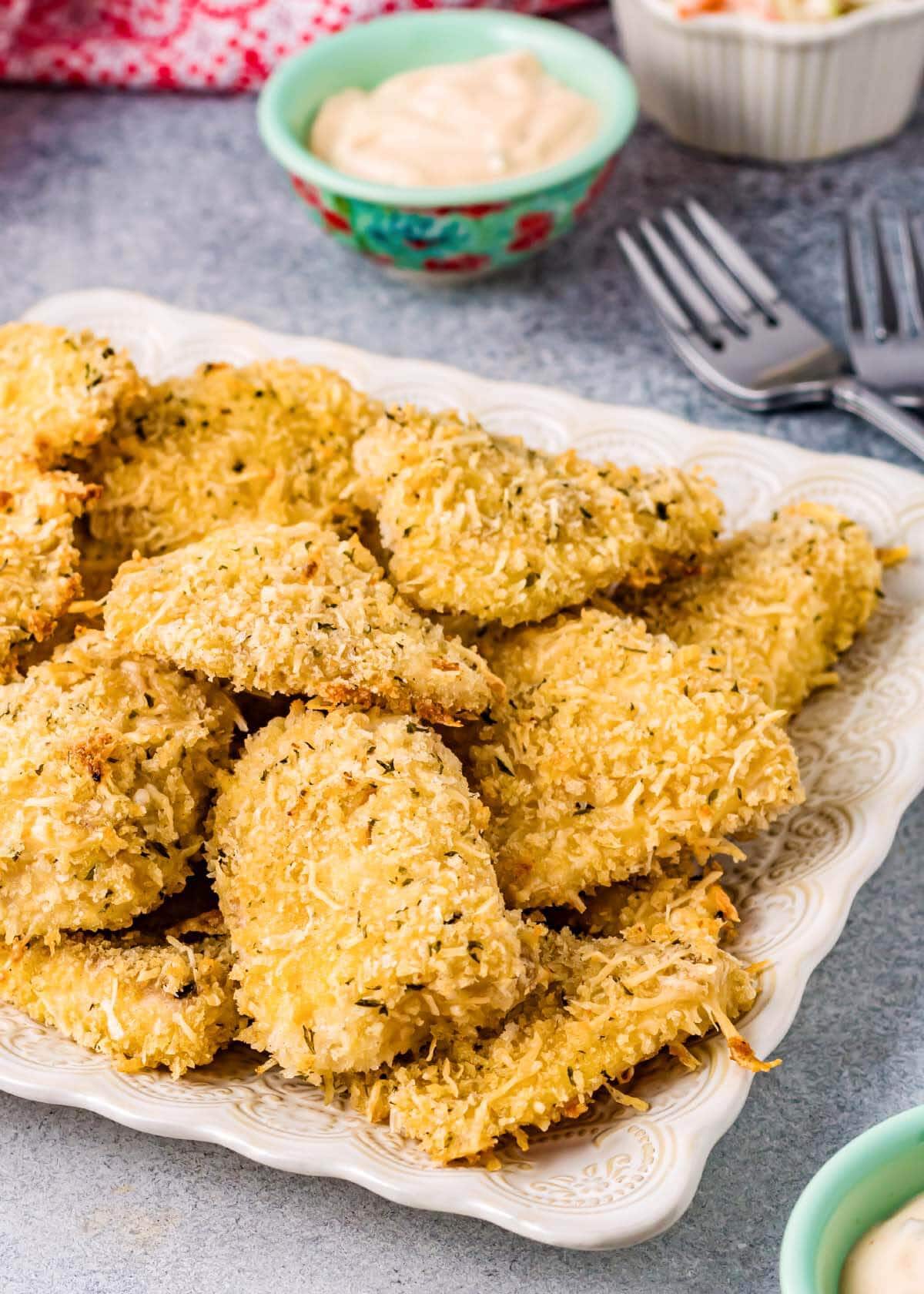 Baked Parmesan Crusted Fish on square plate