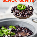 Instant Pot Black Beans in grey pot with ladleful.