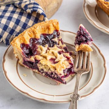 slice of Easy Blueberry Pie and fork.