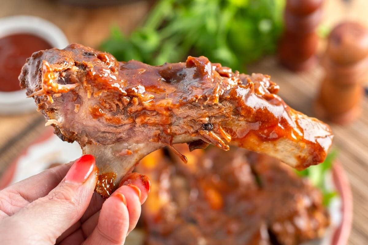 InstaPot Beef Back Ribs held in a hand