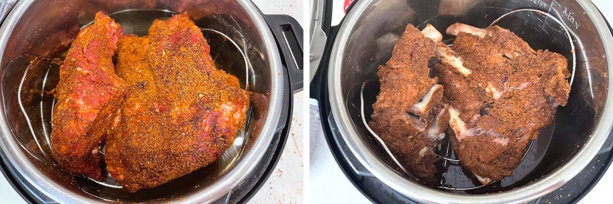 make ribs fit in pot. cooked ribs.