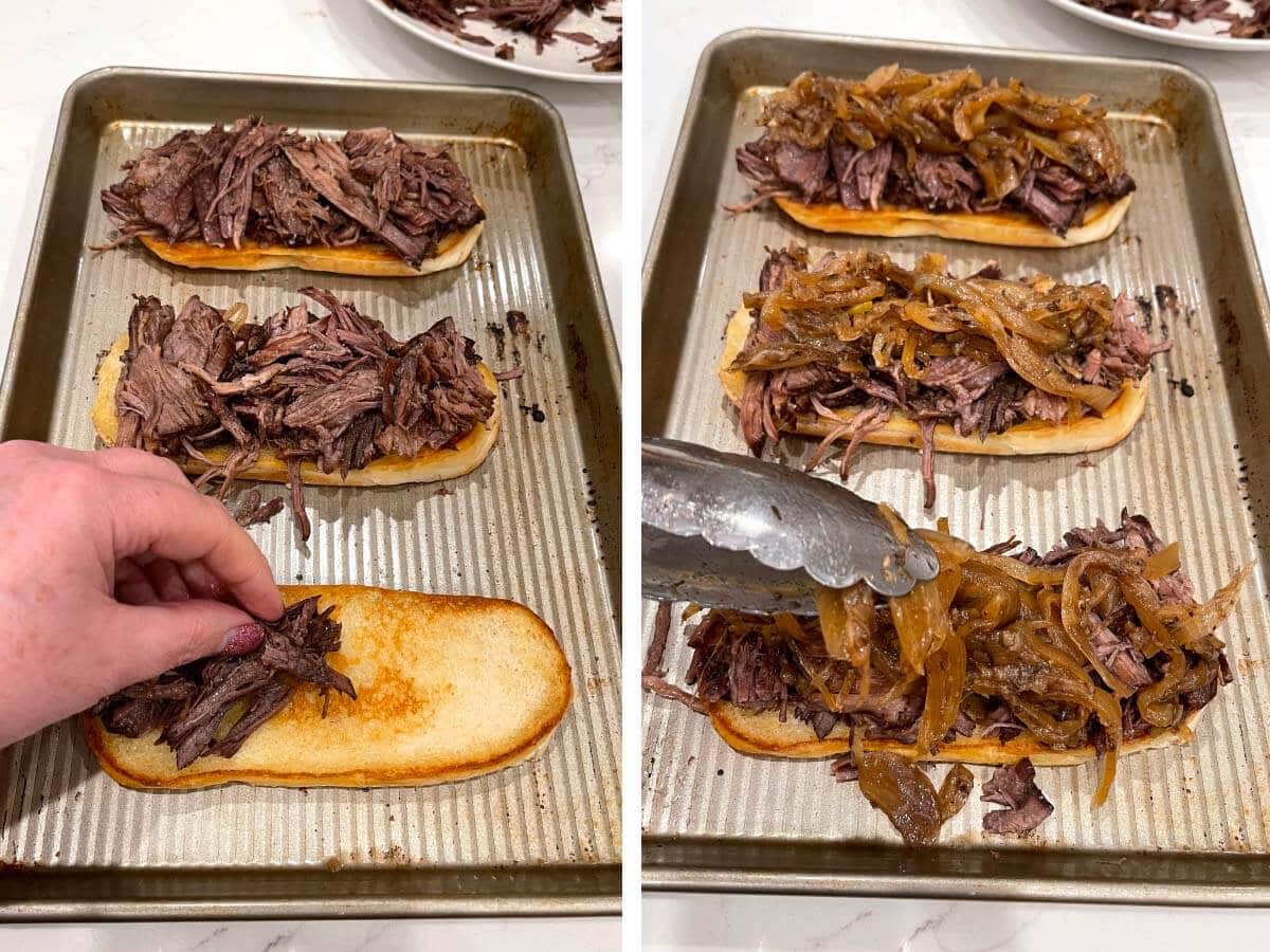 Slow Cooker French Dip Sandwiches process collage.