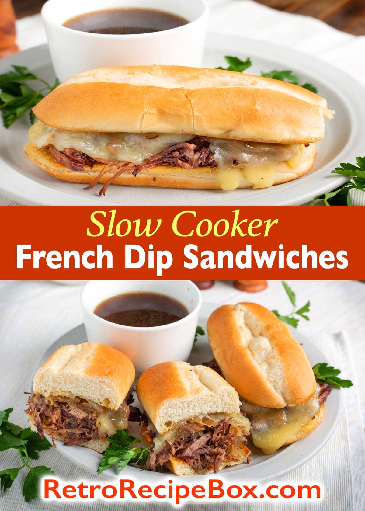 Slow Cooker French Dip Sandwiches - Retro Recipe Box