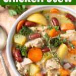 Slow Cooker Chicken Stew in a bowl and in crock.