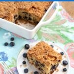 Blueberry Buckle Coffee Cake slice on white plate