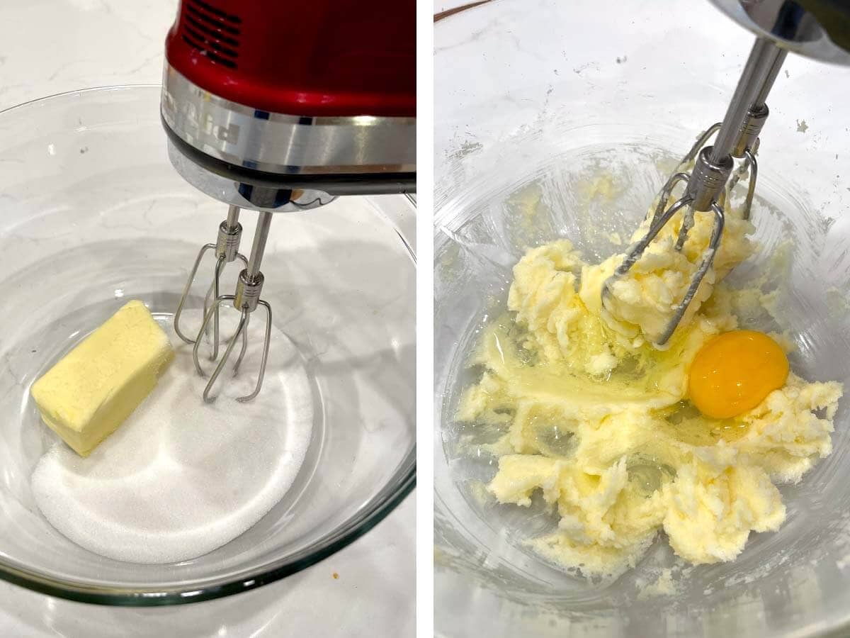 beating the sugar, butter, egg mixture.