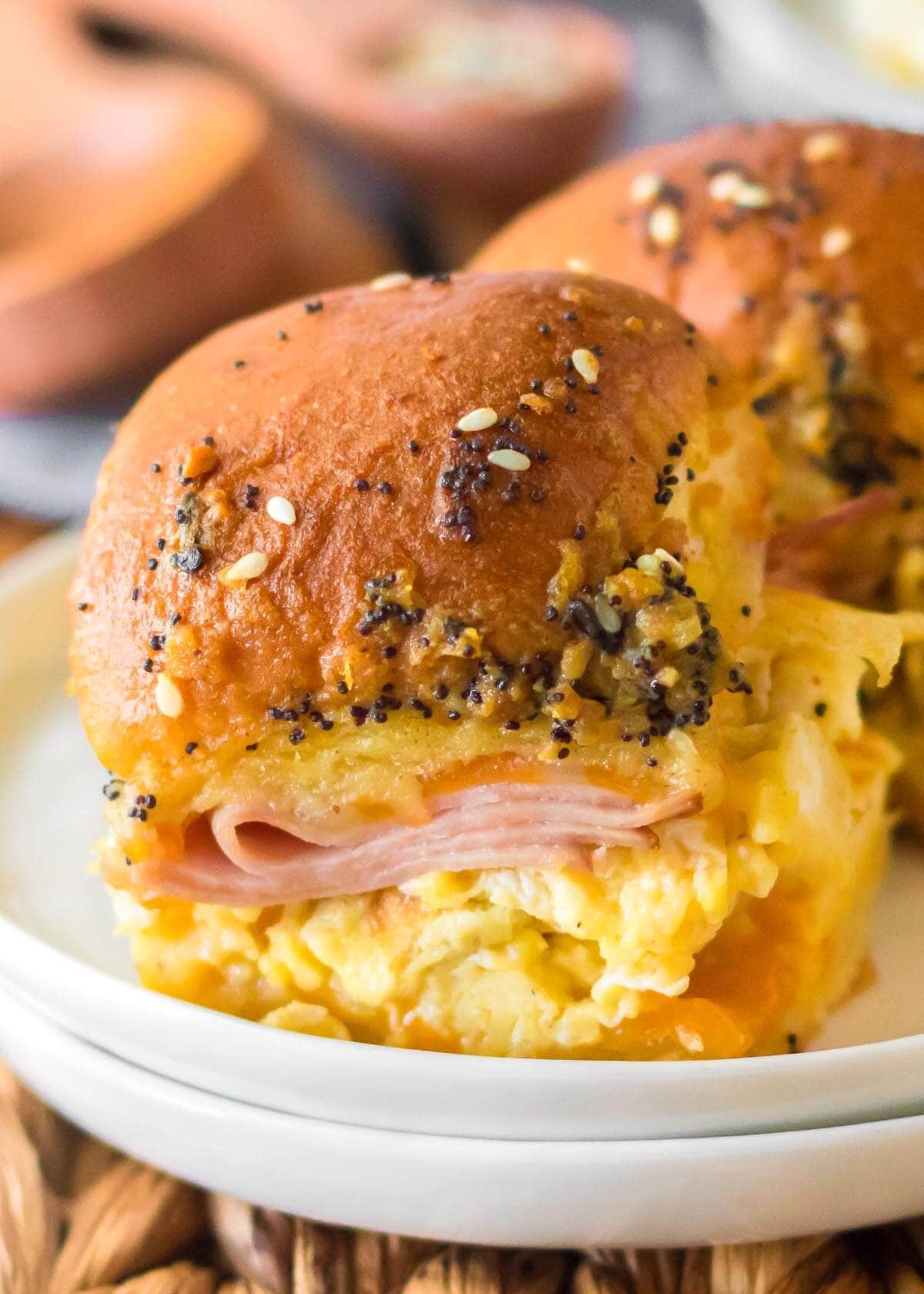 Ham, Egg and Cheese Breakfast Slider on a plate.