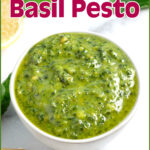Fresh Basil Pesto in a white dish.