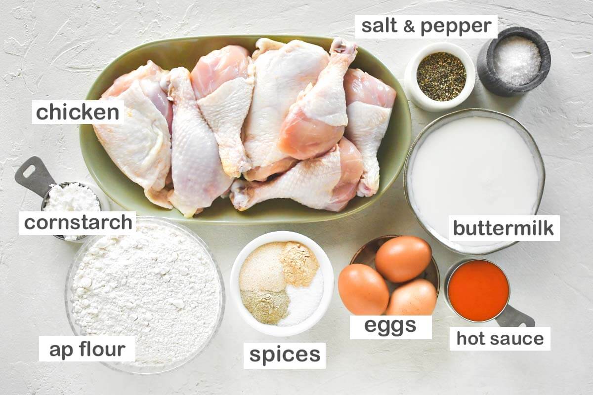 Crispy Fried Chicken Recipe ingredients shot.
