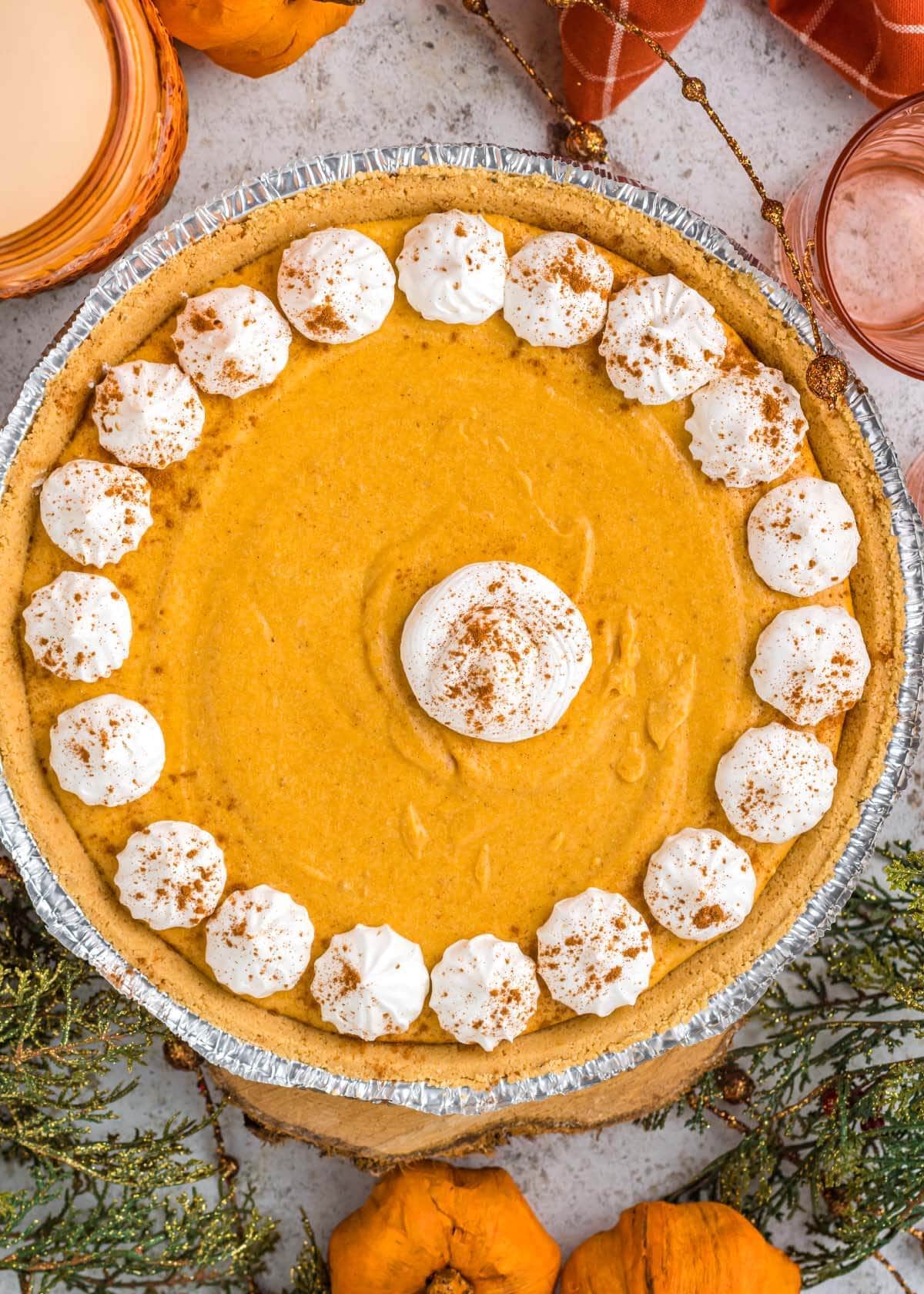 top view of a whole Pumpkin Chiffon Pie