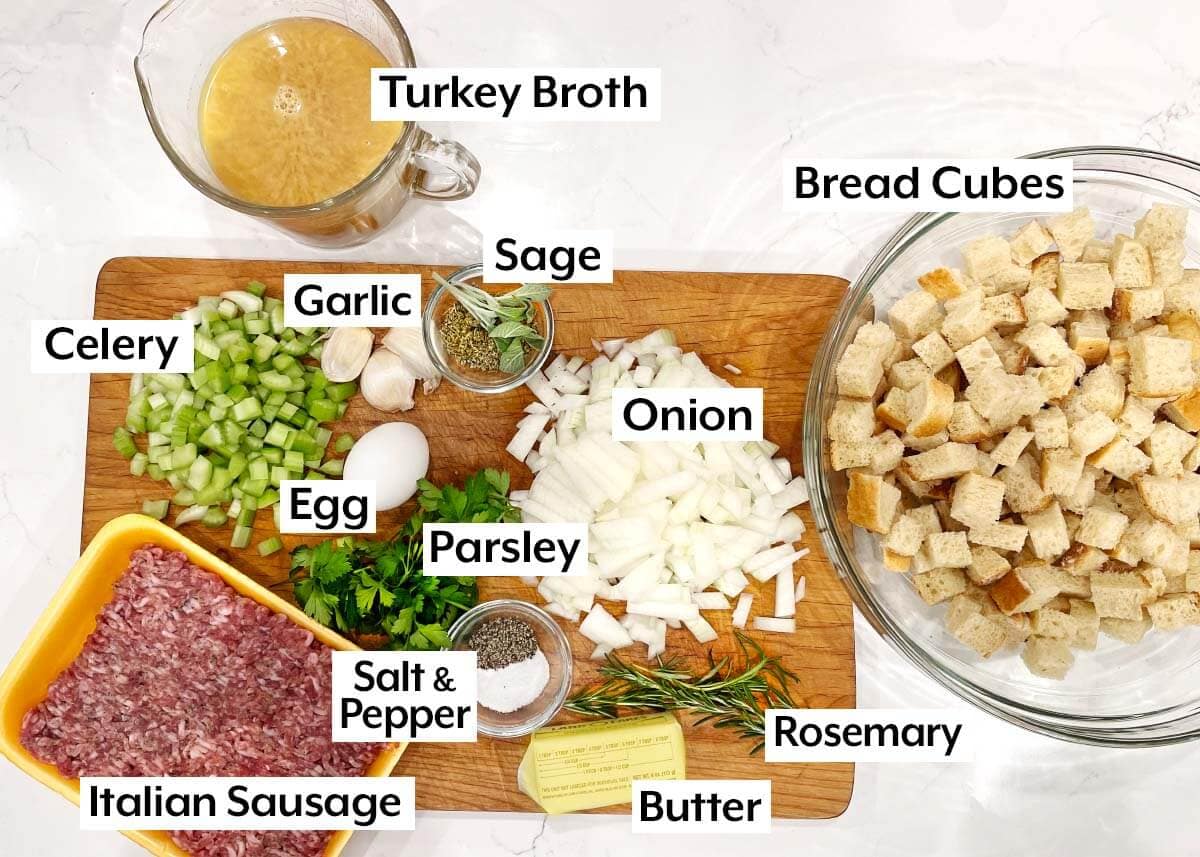 Herb Sausage Stuffing ingredients overview shot