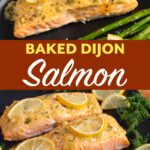 Baked Dijon Salmon filets on a black plate