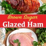 Brown Sugar Glazed Spiral Ham on a white plate