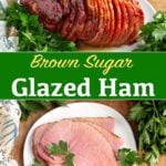 Brown Sugar Glazed Spiral Ham on a white plate