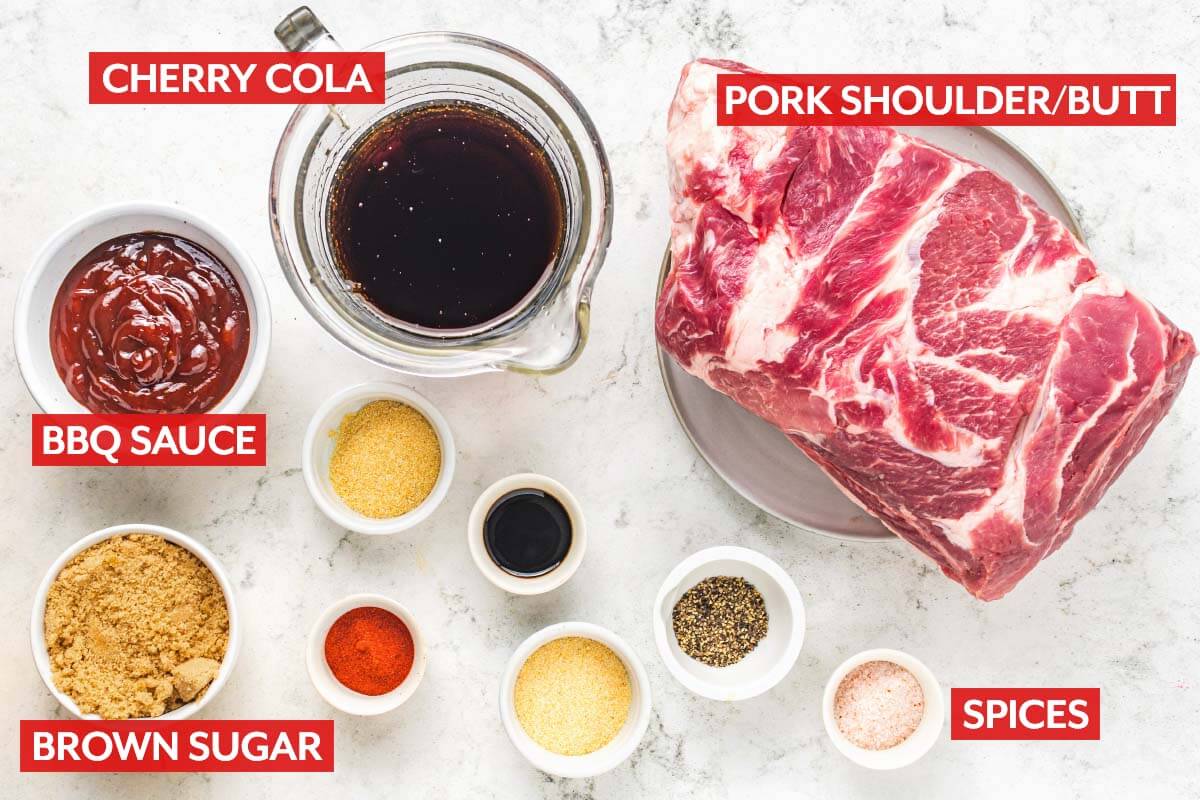 Slow Cooker Cherry Cola Pulled Pork ingredients shot