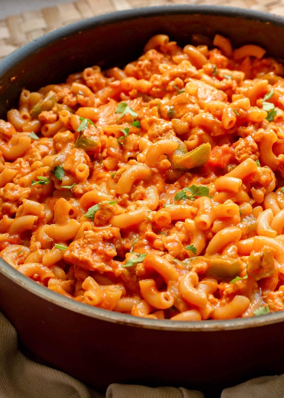 Chicken Goulash closeup in pan.
