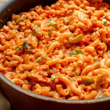 Chicken Goulash closeup in pan.