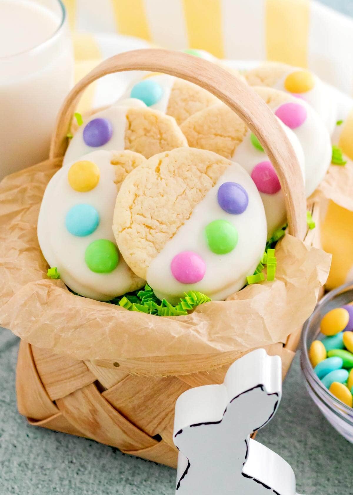 Easter cookies in a basket.